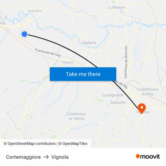 Cortemaggiore to Vignola map