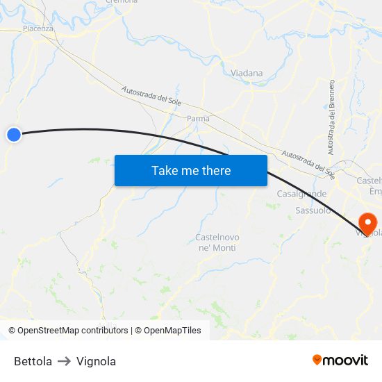 Bettola to Vignola map