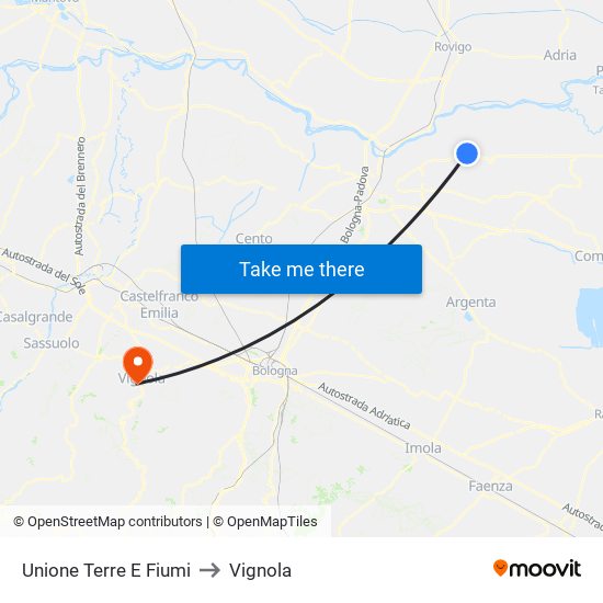 Unione Terre E Fiumi to Vignola map