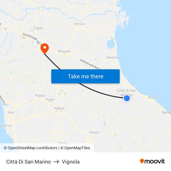 Città Di San Marino to Vignola map