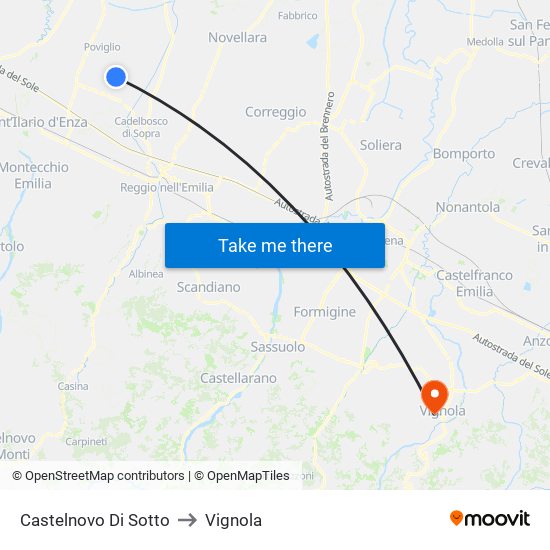 Castelnovo Di Sotto to Vignola map