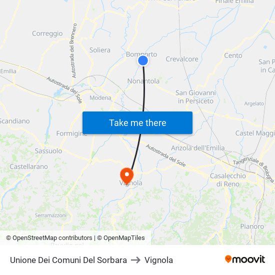 Unione Dei Comuni Del Sorbara to Vignola map