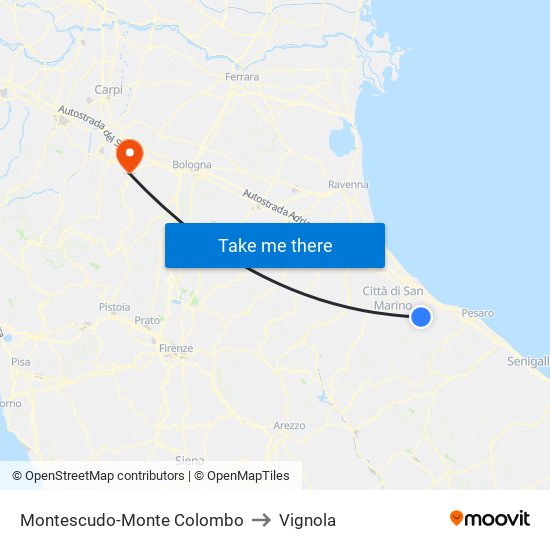 Montescudo-Monte Colombo to Vignola map