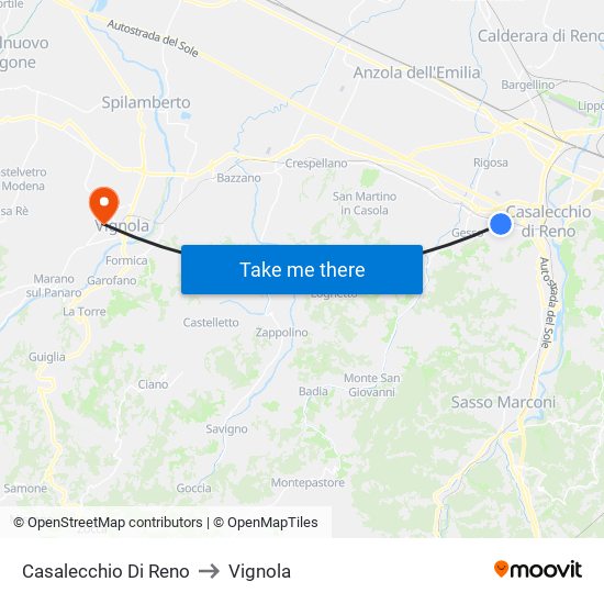 Casalecchio Di Reno to Vignola map