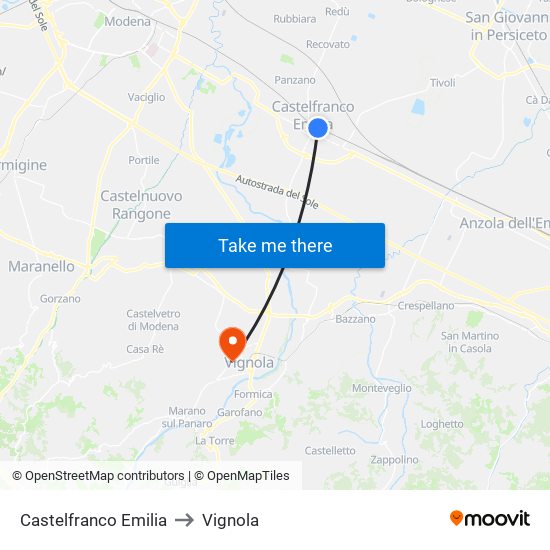Castelfranco Emilia to Vignola map