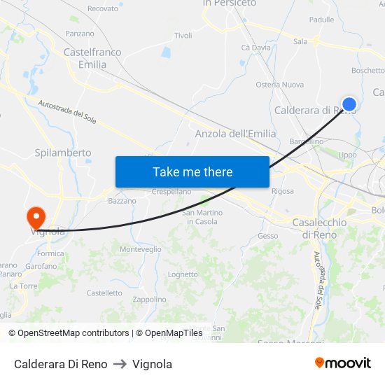 Calderara Di Reno to Vignola map