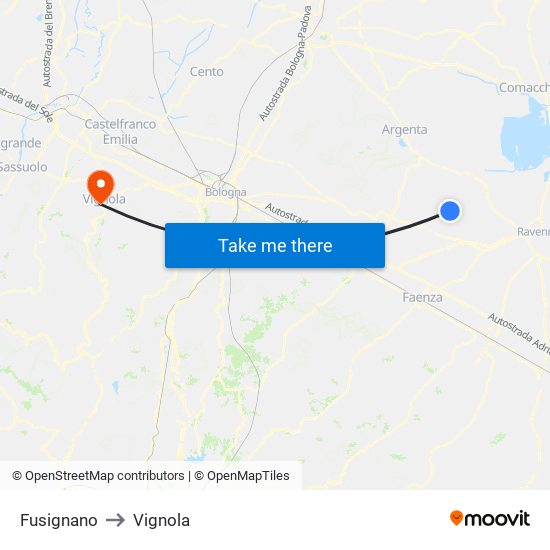 Fusignano to Vignola map