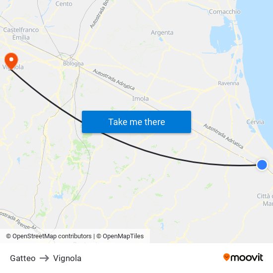 Gatteo to Vignola map