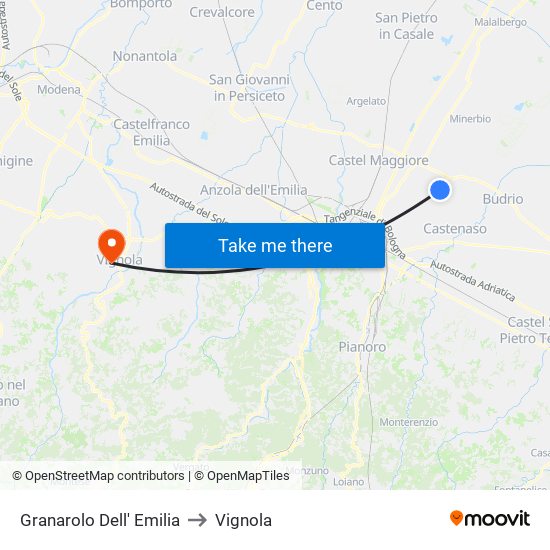 Granarolo Dell' Emilia to Vignola map