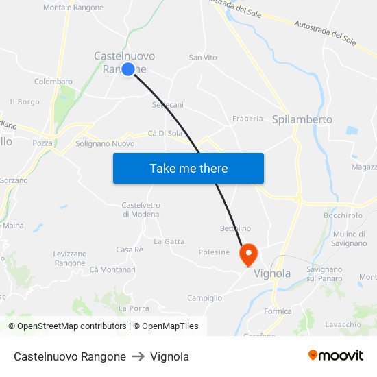 Castelnuovo Rangone to Vignola map
