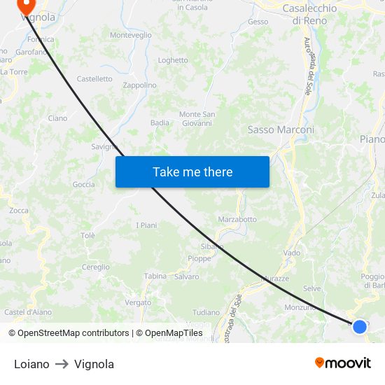 Loiano to Vignola map