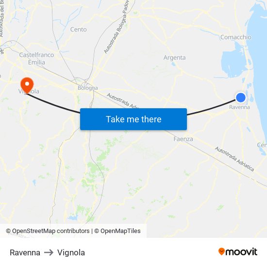 Ravenna to Vignola map