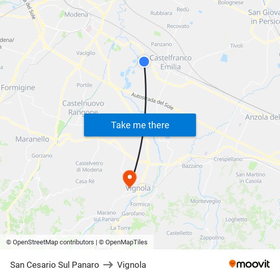 San Cesario Sul Panaro to Vignola map