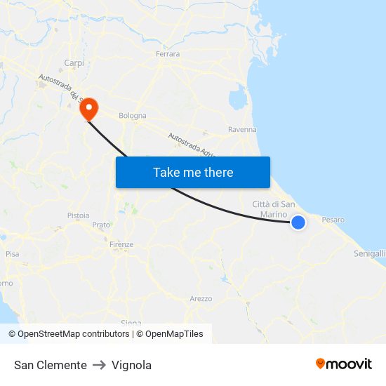 San Clemente to Vignola map