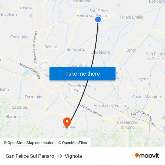 San Felice Sul Panaro to Vignola map