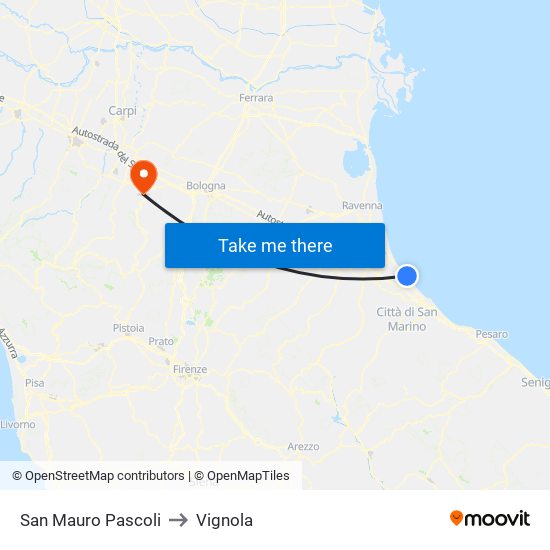 San Mauro Pascoli to Vignola map