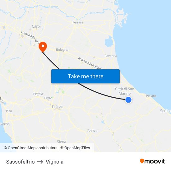 Sassofeltrio to Vignola map