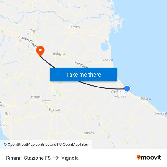 Rimini - Stazione FS to Vignola map