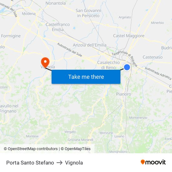 Porta Santo Stefano to Vignola map