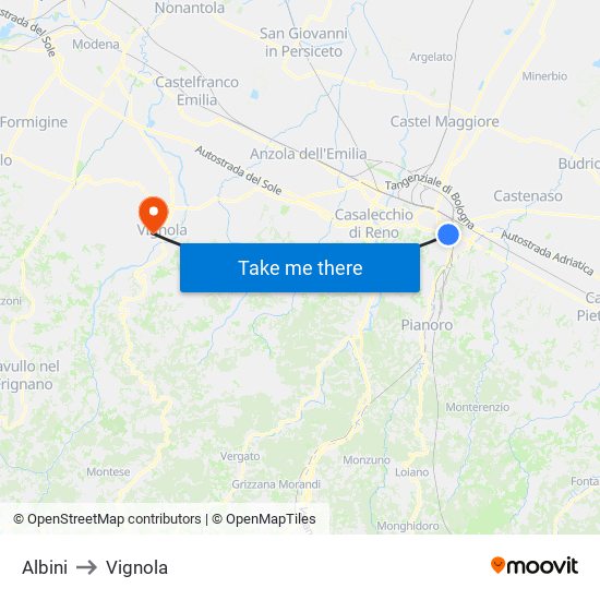 Albini to Vignola map
