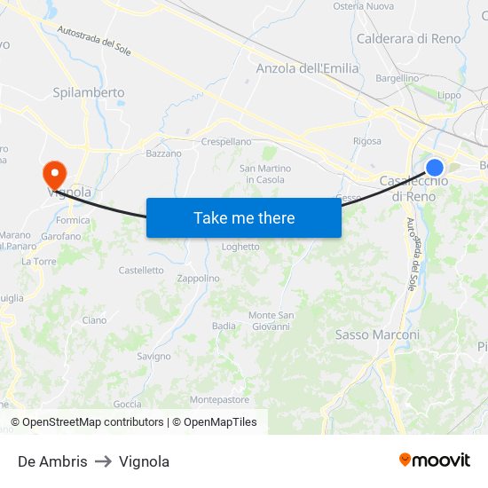 De Ambris to Vignola map