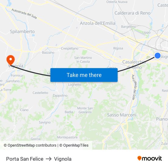 Porta San Felice to Vignola map