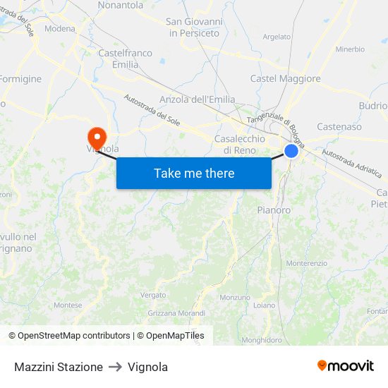 Mazzini Stazione to Vignola map