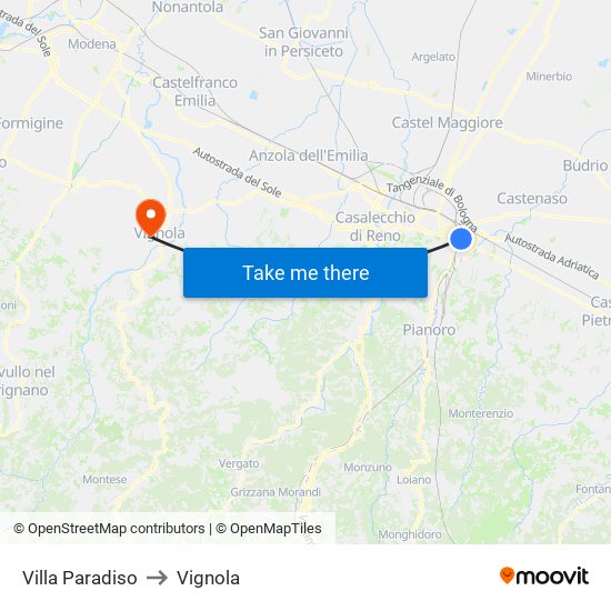 Villa Paradiso to Vignola map