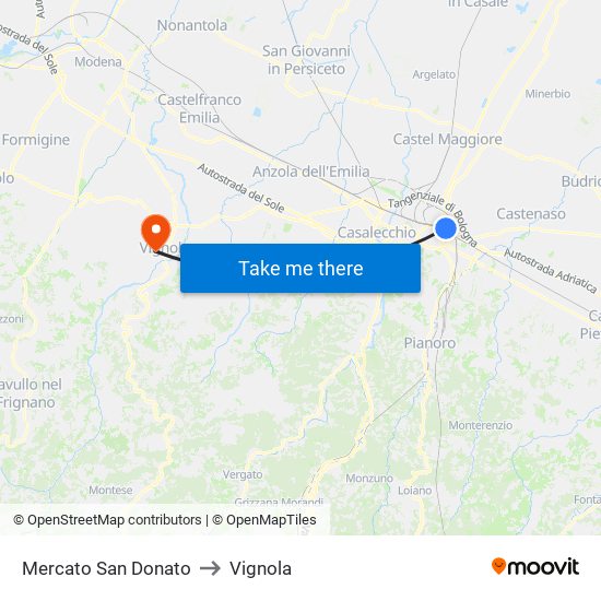 Mercato San Donato to Vignola map