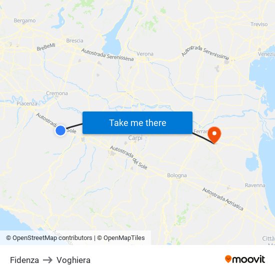 Fidenza to Voghiera map