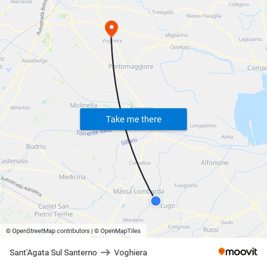 Sant'Agata Sul Santerno to Voghiera map