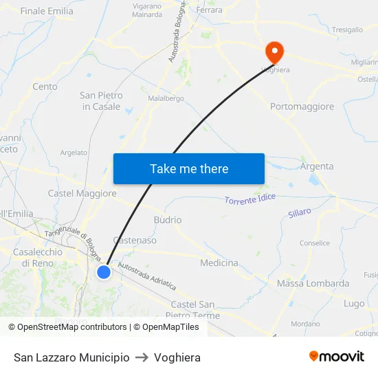 San Lazzaro Municipio to Voghiera map