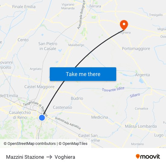 Mazzini Stazione to Voghiera map