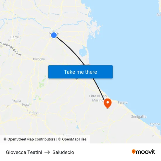 Giovecca Teatini to Saludecio map