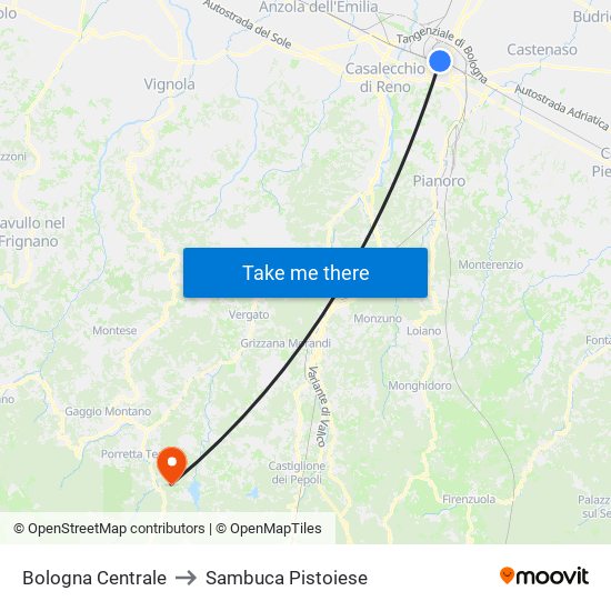 Bologna Centrale to Sambuca Pistoiese map