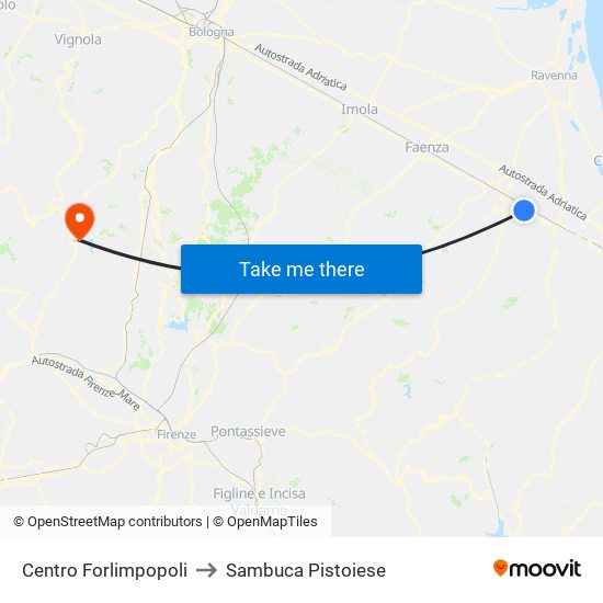 Centro Forlimpopoli to Sambuca Pistoiese map