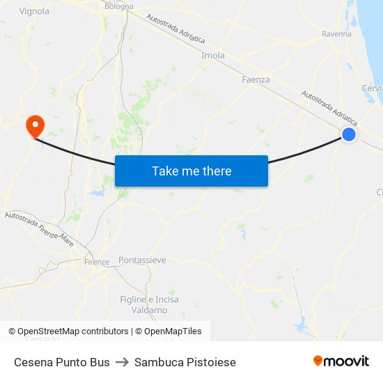 Cesena Punto Bus to Sambuca Pistoiese map