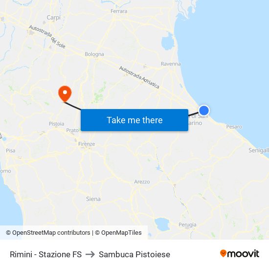 Rimini - Stazione FS to Sambuca Pistoiese map