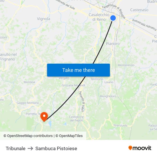 Tribunale to Sambuca Pistoiese map