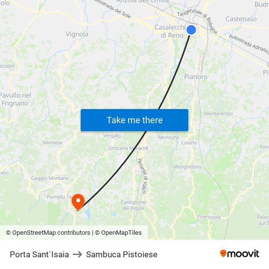 Porta Sant`Isaia to Sambuca Pistoiese map