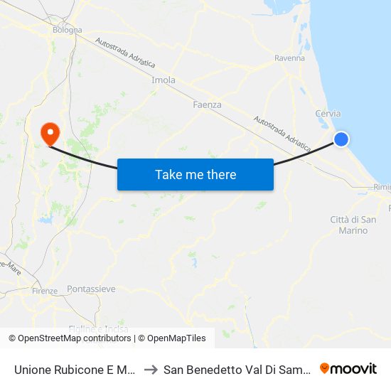 Unione Rubicone E Mare to San Benedetto Val Di Sambro map