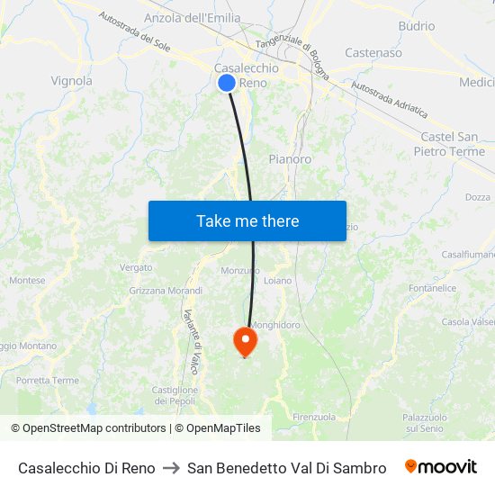 Casalecchio Di Reno to San Benedetto Val Di Sambro map