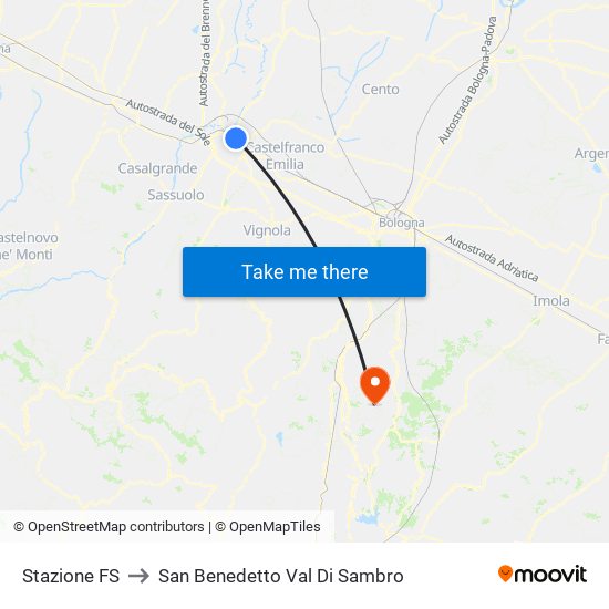 Stazione FS to San Benedetto Val Di Sambro map