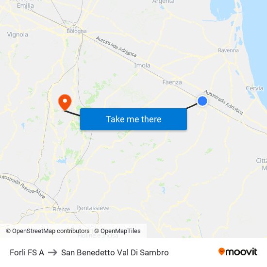 Forli FS A to San Benedetto Val Di Sambro map