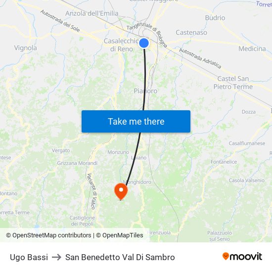 Ugo Bassi to San Benedetto Val Di Sambro map