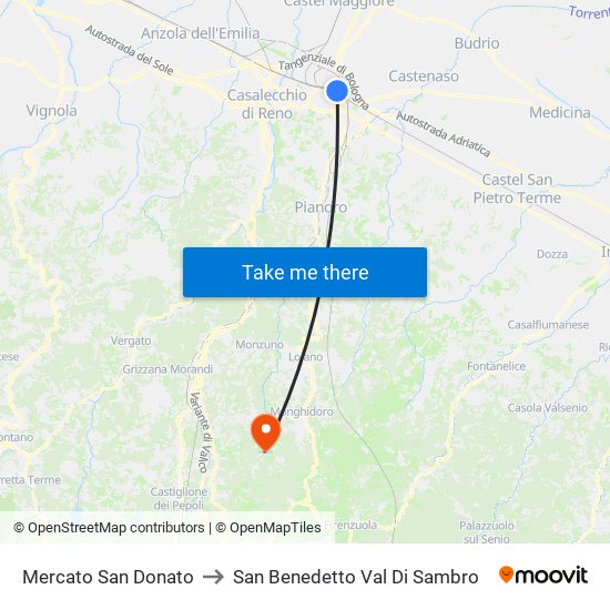 Mercato San Donato to San Benedetto Val Di Sambro map