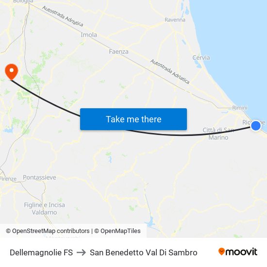 Dellemagnolie FS to San Benedetto Val Di Sambro map