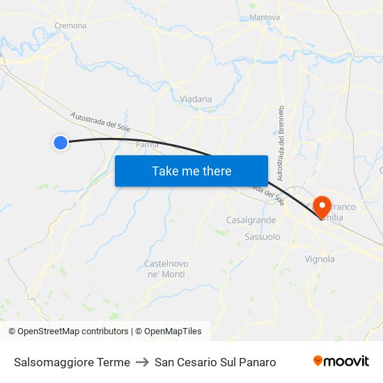 Salsomaggiore Terme to San Cesario Sul Panaro map