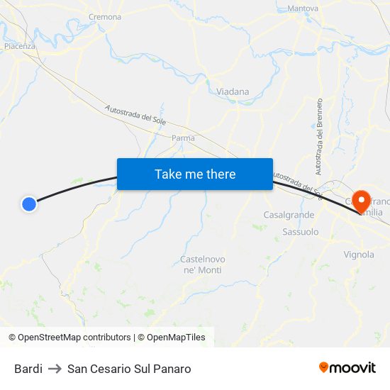 Bardi to San Cesario Sul Panaro map