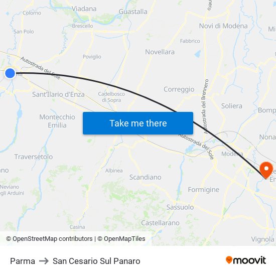Parma to San Cesario Sul Panaro map